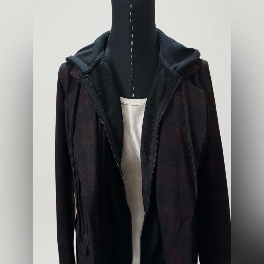 Liverpool Women's Burgundy Plaid Blazer with Hoodie - Picture 5 of 7